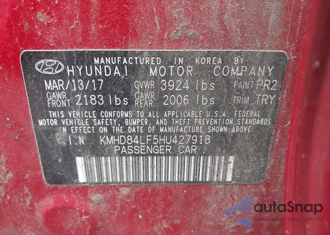 2017 Hyundai Elantra Value Edition from USA, damaged, VIN KMHD84LF5HU427918